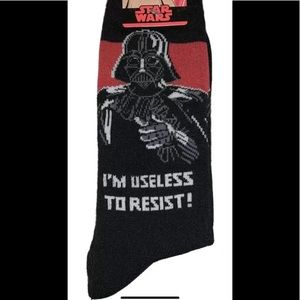 Star Wars Darth Vader Crew Socks 1 Pair Men 6.5-12 Black Red Useless Resist Jedi